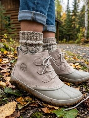 Sorel Out And About Waterproof Suede Neutral Taupe Duck Boots Size 10